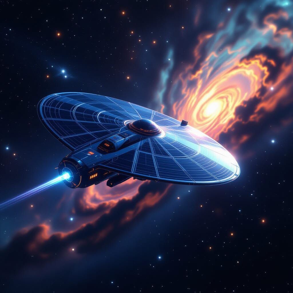 Translucent Solar Sail Spaceship in Starry Nebula