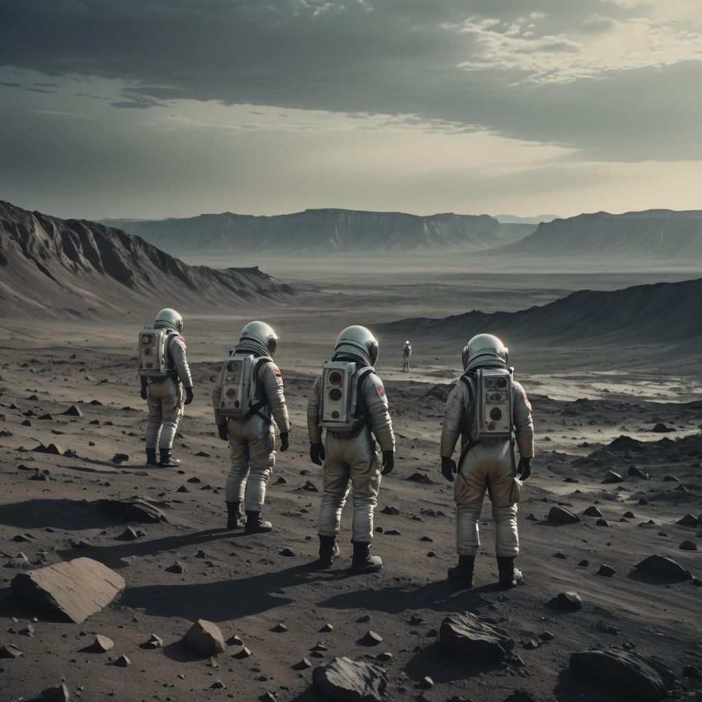 Astronauts on Alien Planet in Cinematic Film Still