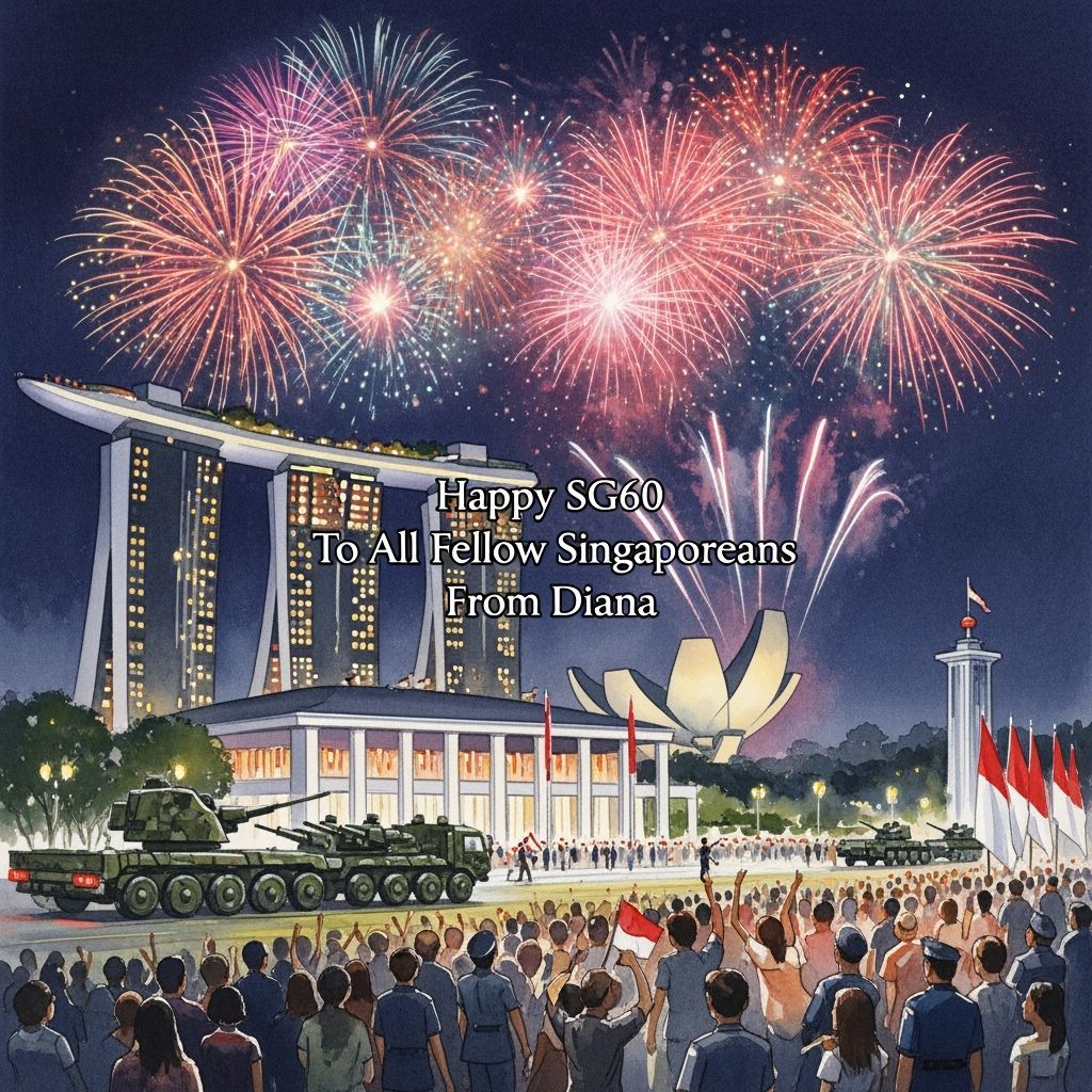 Singapore NDP Celebration in Watercolour Impressionist Style