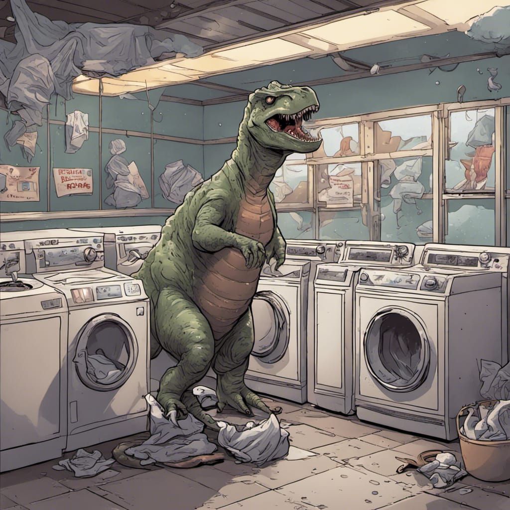 Pregnant Dinosaur Does Laundry: Comic Book Art