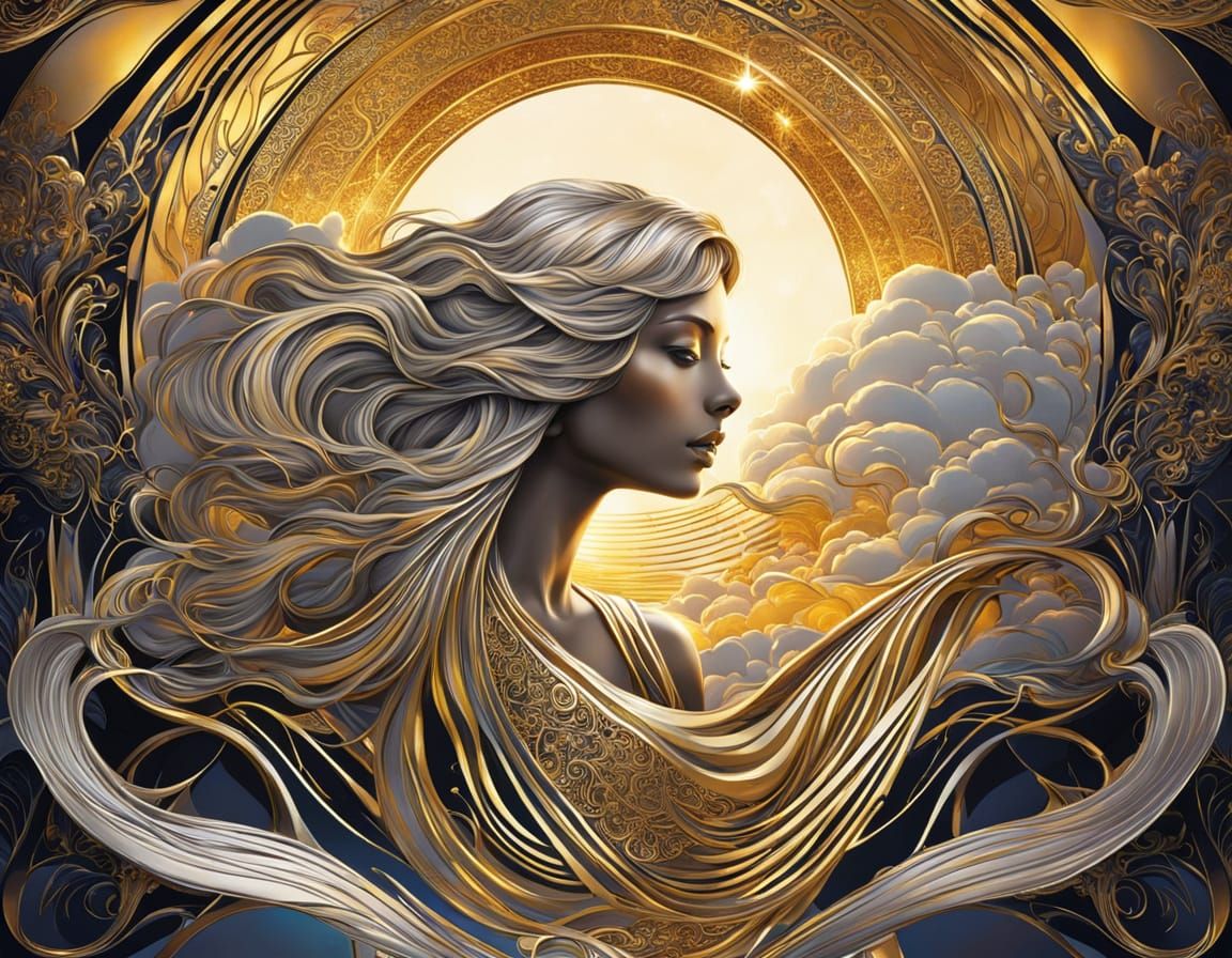 Divine Goddess in Art Nouveau Ink Illustration