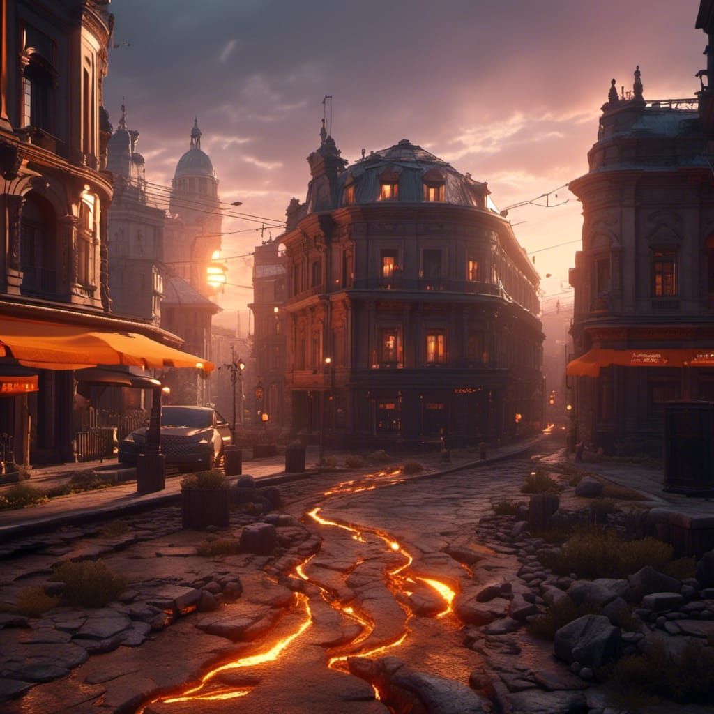 Orange Glow Emerges in Ruined Cityscape