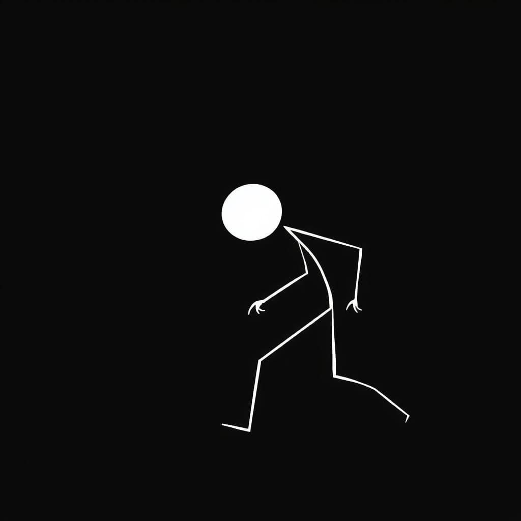 Minimalist Stickman Prowler in Monochromatic Night