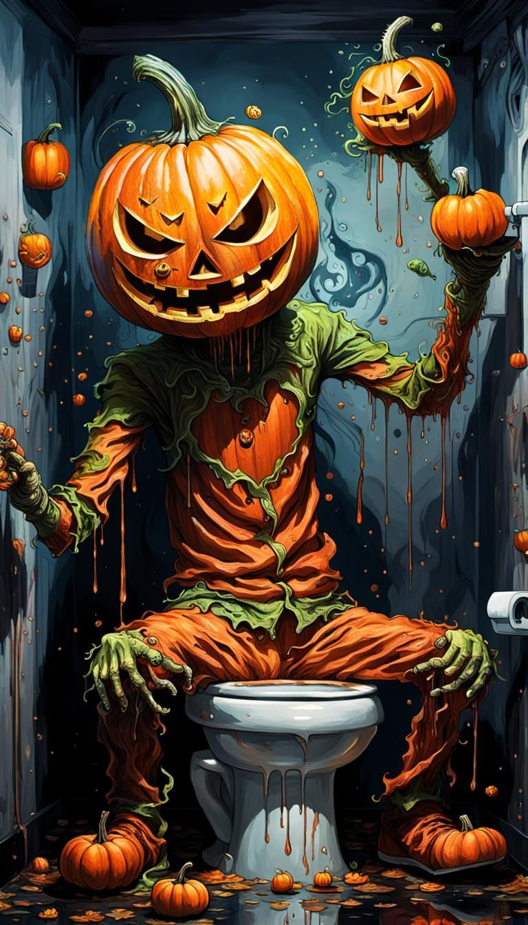 Angry Pumpkin Man on Toilet: Ayahuasca-Inspired Art