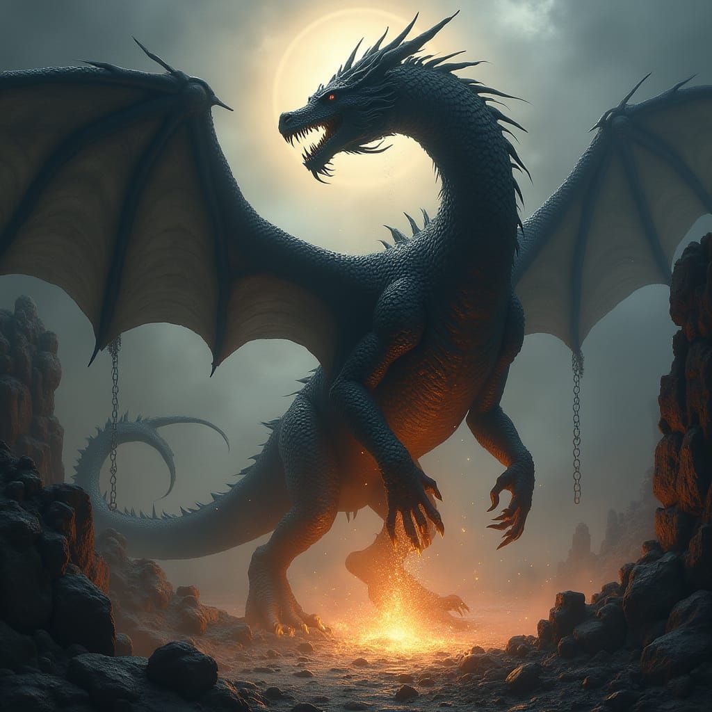Majestic Black Dragon Unleashed in Fantastical Art
