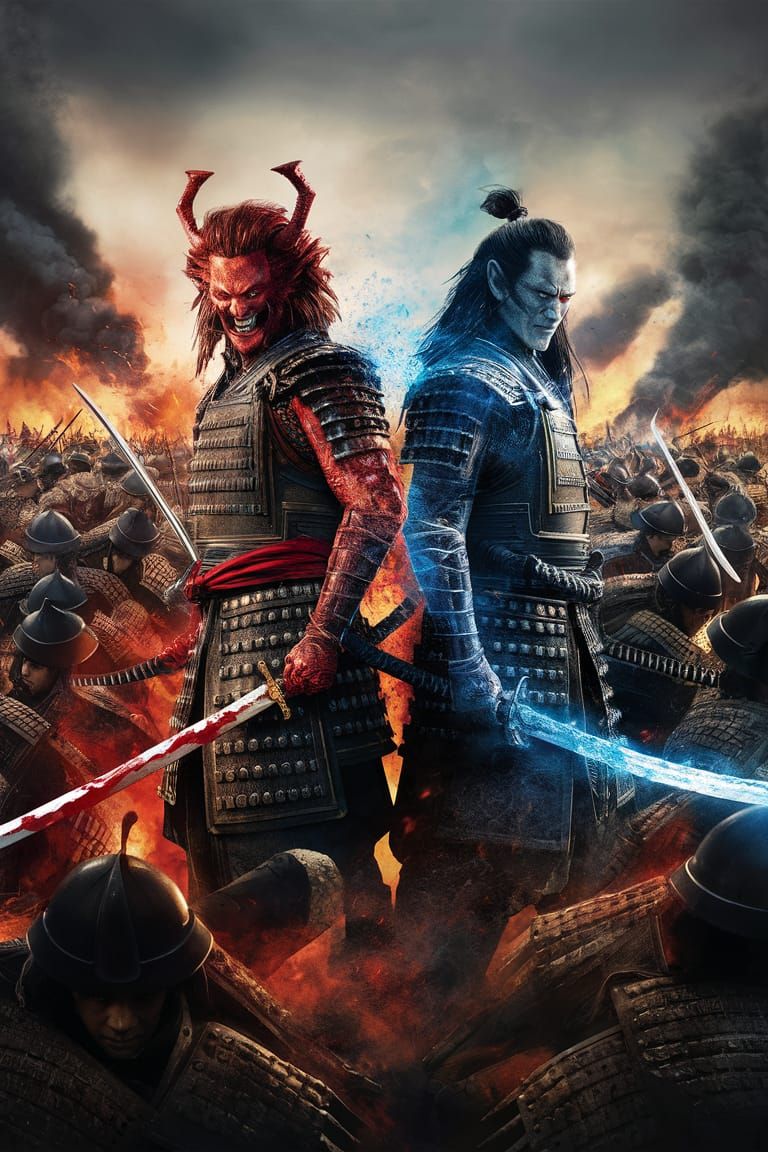 Demonic Samurai Warriors on Fiery Battlefield