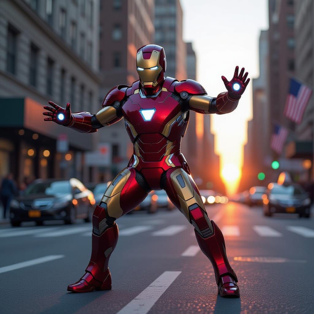 Iron Man Dances in NYC Sunset