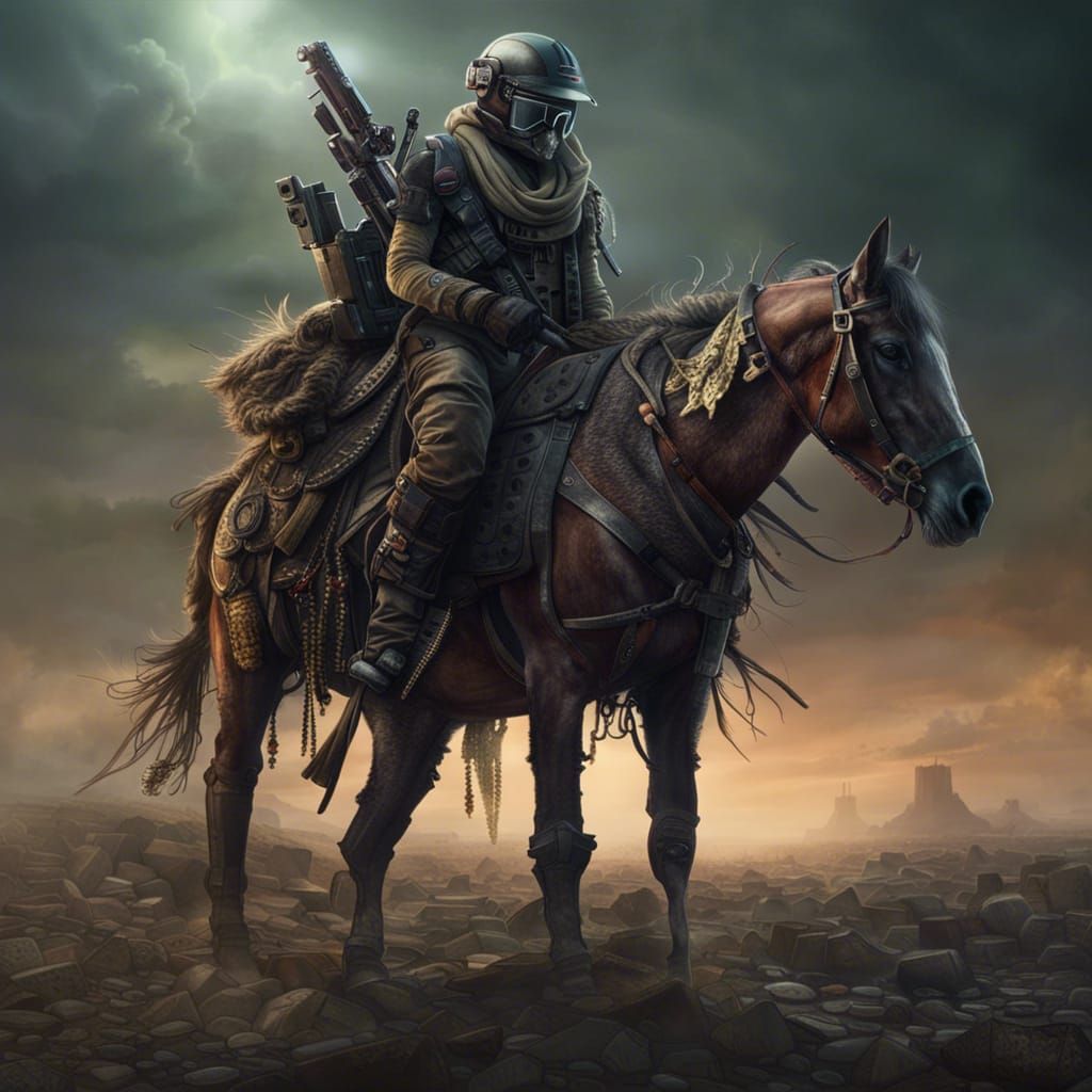 Post-Apocalyptic Bounty Hunter on Horseback