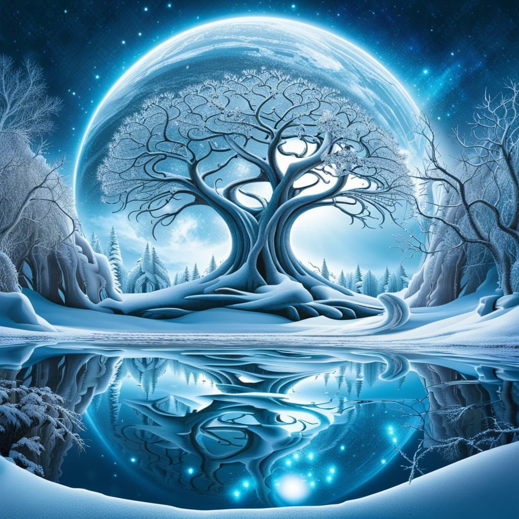 Enchanted Ice Portal with Floating Islands