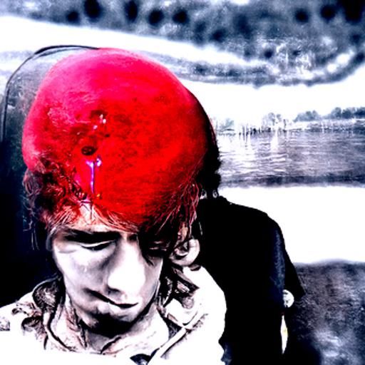 Surreal Head Wound with Flowing Red Liquid