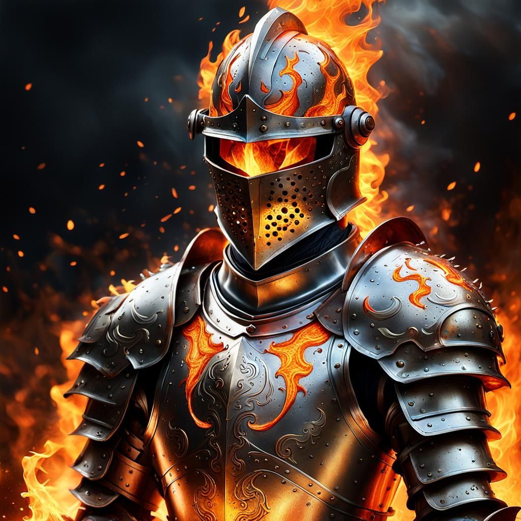 Fiery Knight Armor Digital Art in Macro Detail