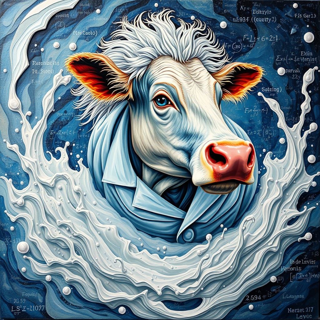 Cow-Einstein Hybrid in a Milk Sea, Sci-Fi Style
