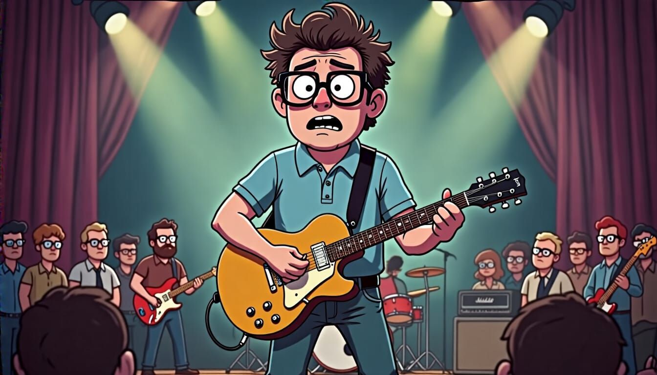 Dweeby Man Learns to Rock Music on Stage