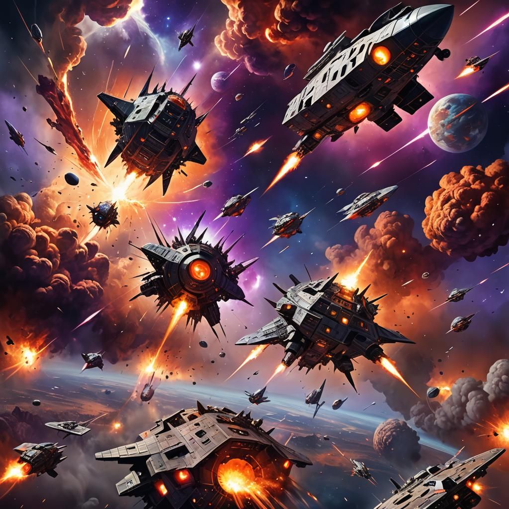 Epic Space Battle in Surreal Digital Art