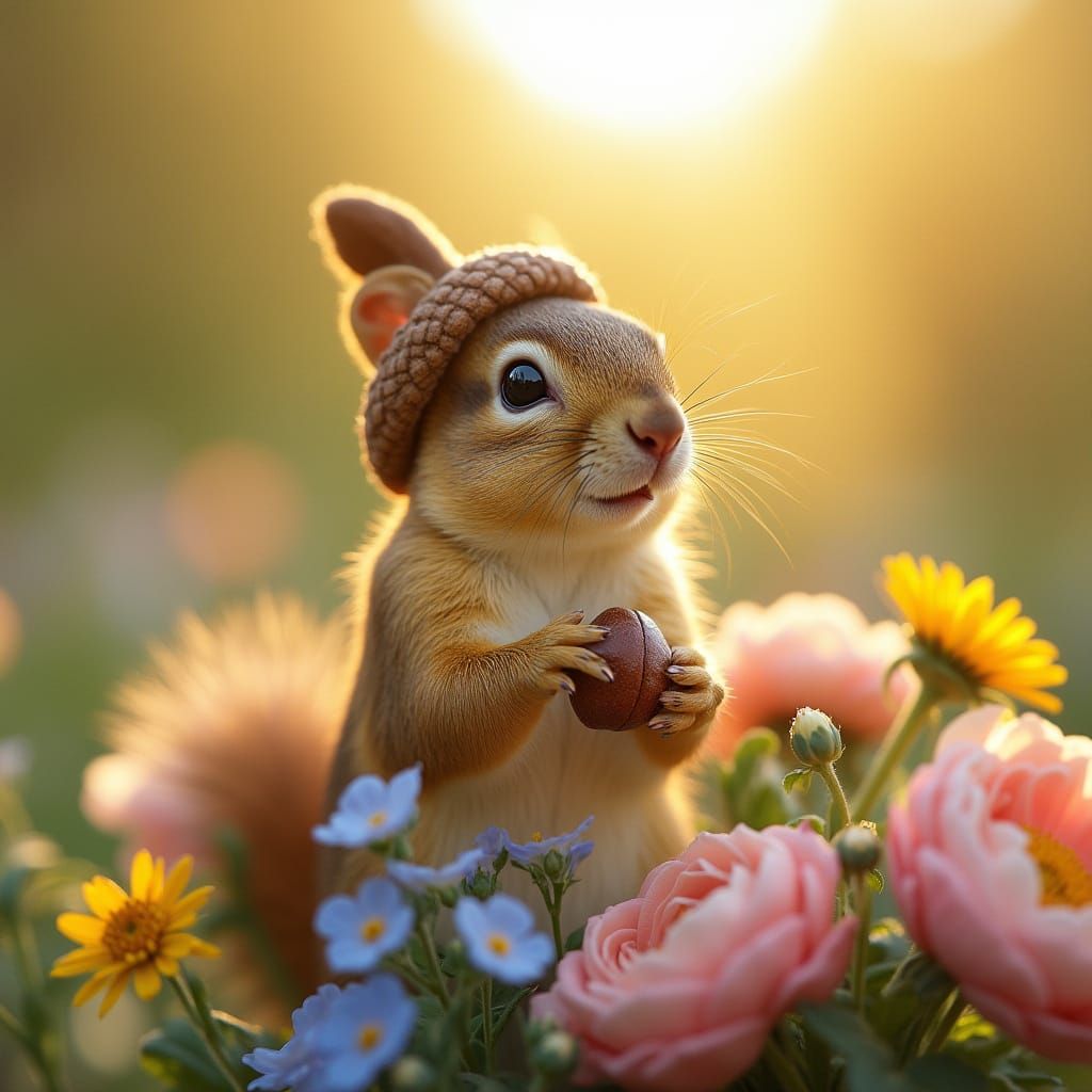 Whimsical Squirrel in a Floral Wonderland