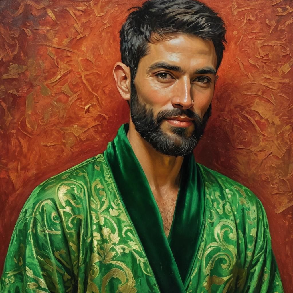 Renaissance Oil Painting: Man in Green Velvet Robe