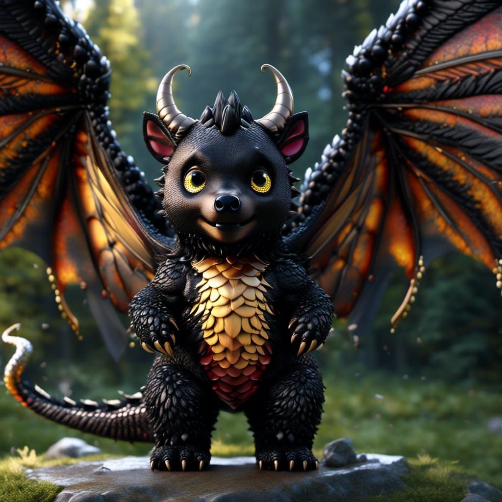 Adorable Winged Bear-Dragon with Sparkling Eyes in CGI