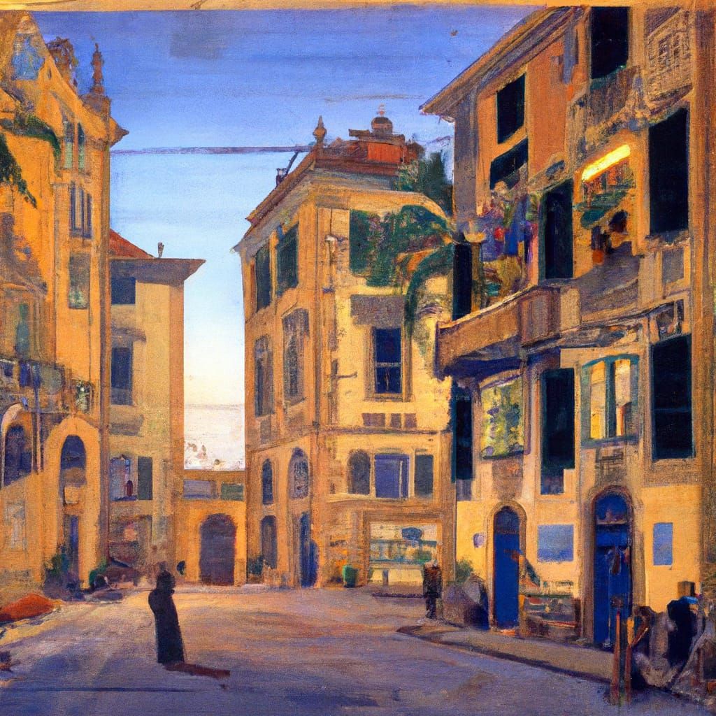 Сharming Mediterranean town square at twilight