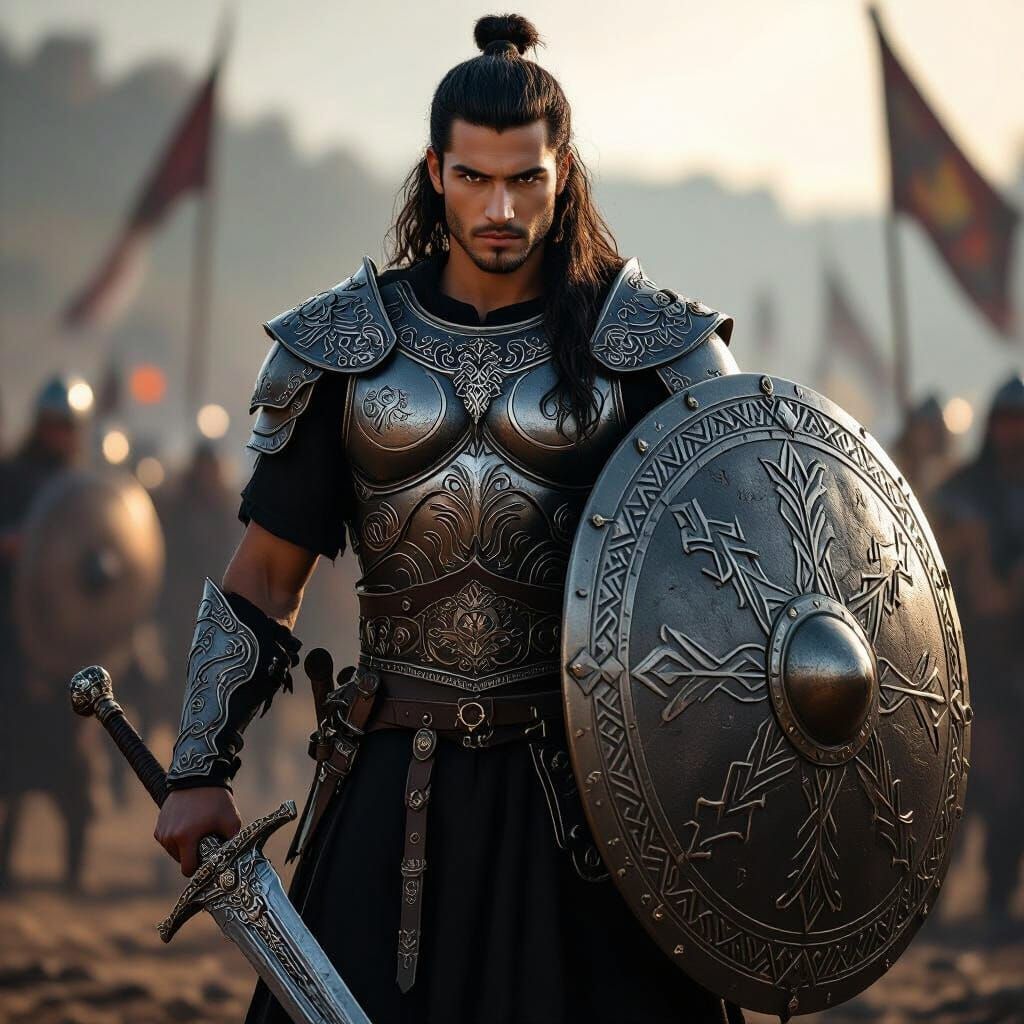 Young Warrior Ready for Battle in Silver Armor