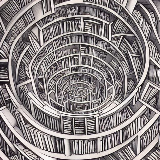 Endless Library: Escher-esque Etching Engraving