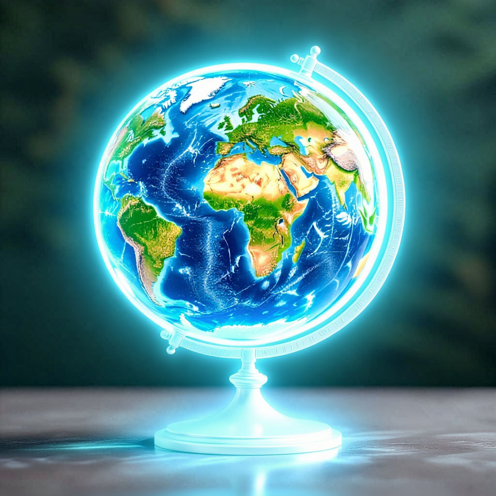 World Map in Glass Globe: Detailed Matte Painting