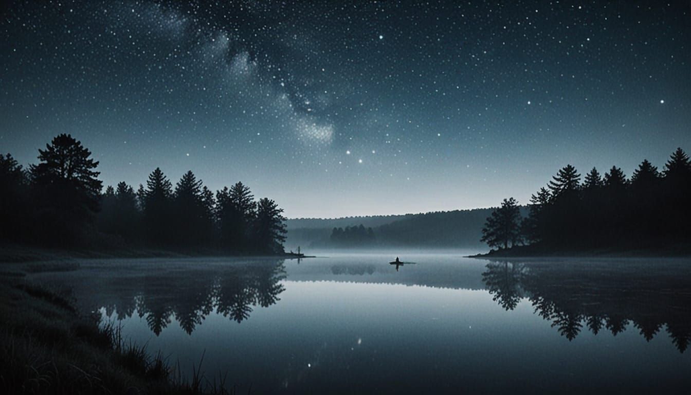 Ethereal Moonlit Nightscape with Lone Figure