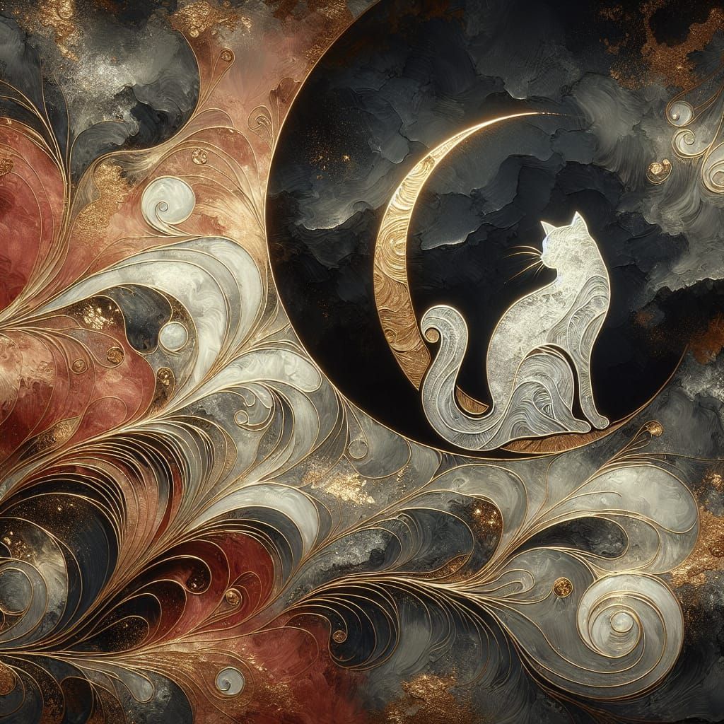 Whimsical Feline Silhouette on Crescent Moon