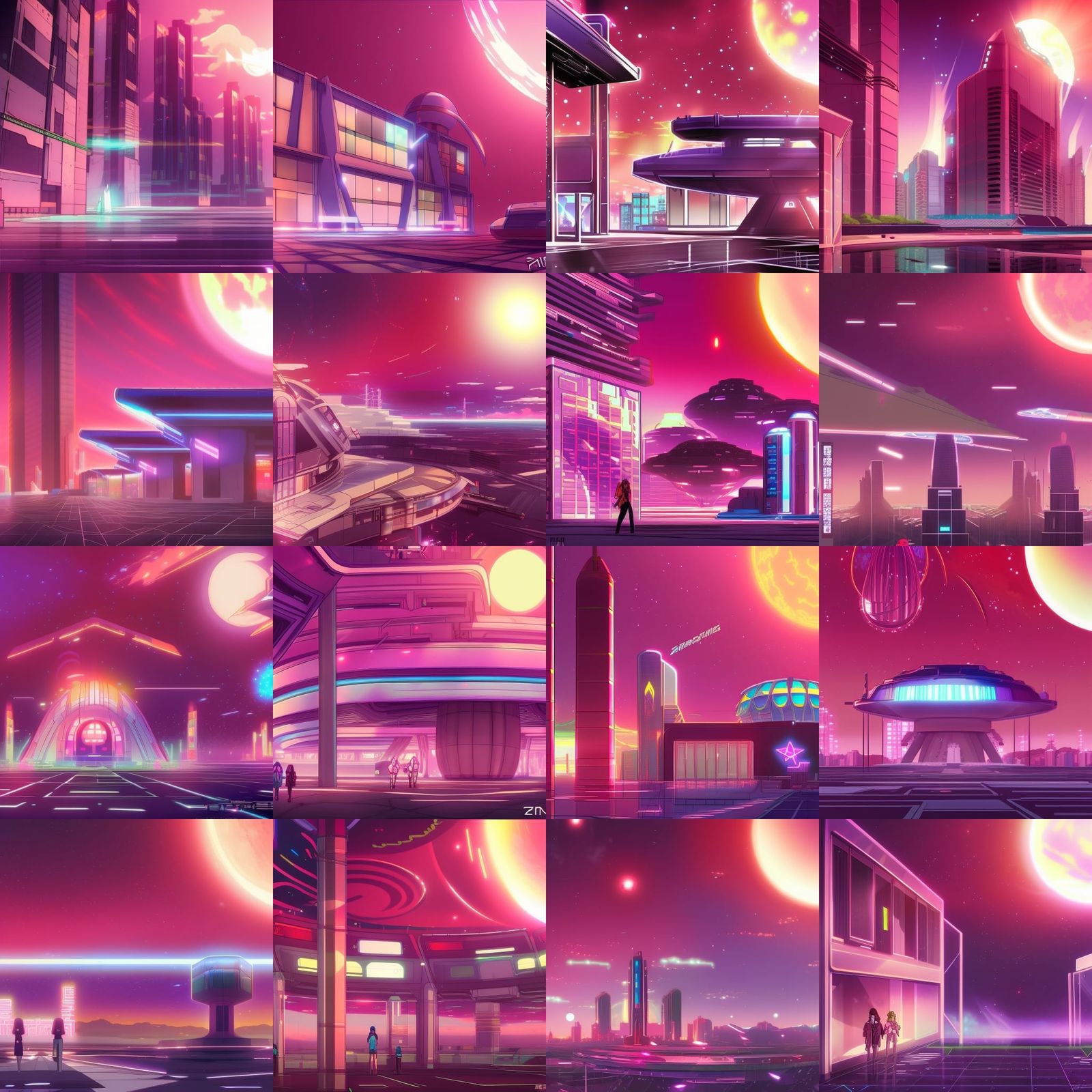 Retrowave World with Exploding Star in Anime Style