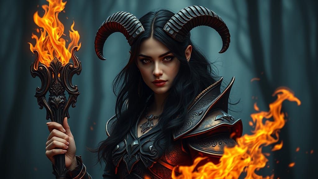 Dark Fantasy Fire Wizard in Cinematic Setting