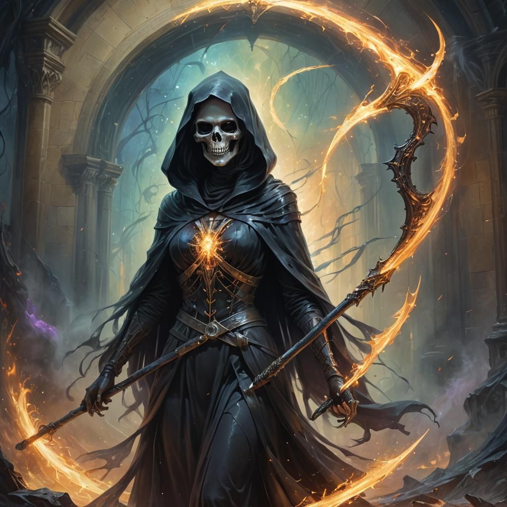 Female Grim Reaper Guides Souls: Fantasy Art