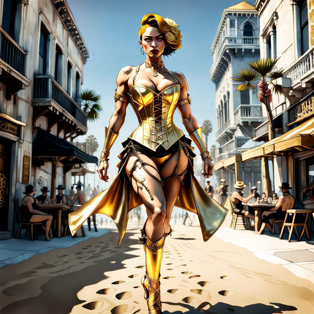 Steampunk Acrobat Portrait in Gold Corset