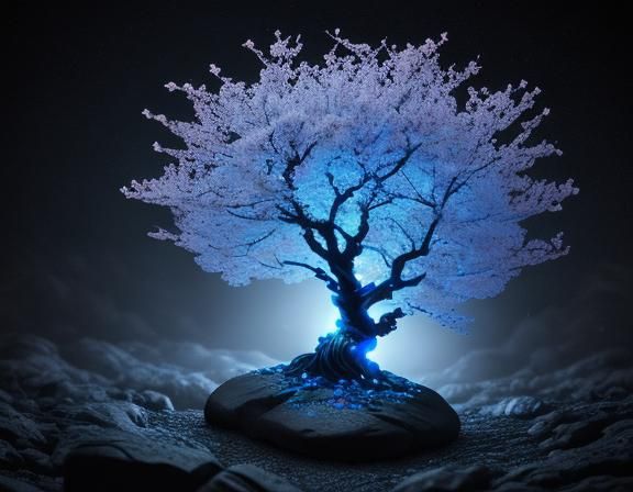 Fluorescent Cherry Blossom on Lava Rock: Macro Photography