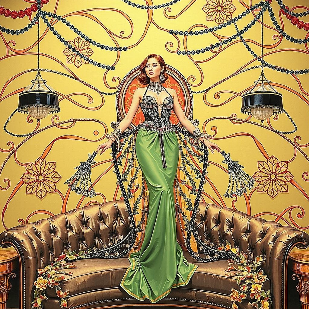 Elegant Woman in Ornate Art Nouveau Style