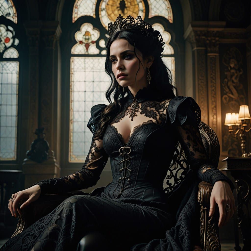 Ethereal Goddess Reigns on Gothic Throne
