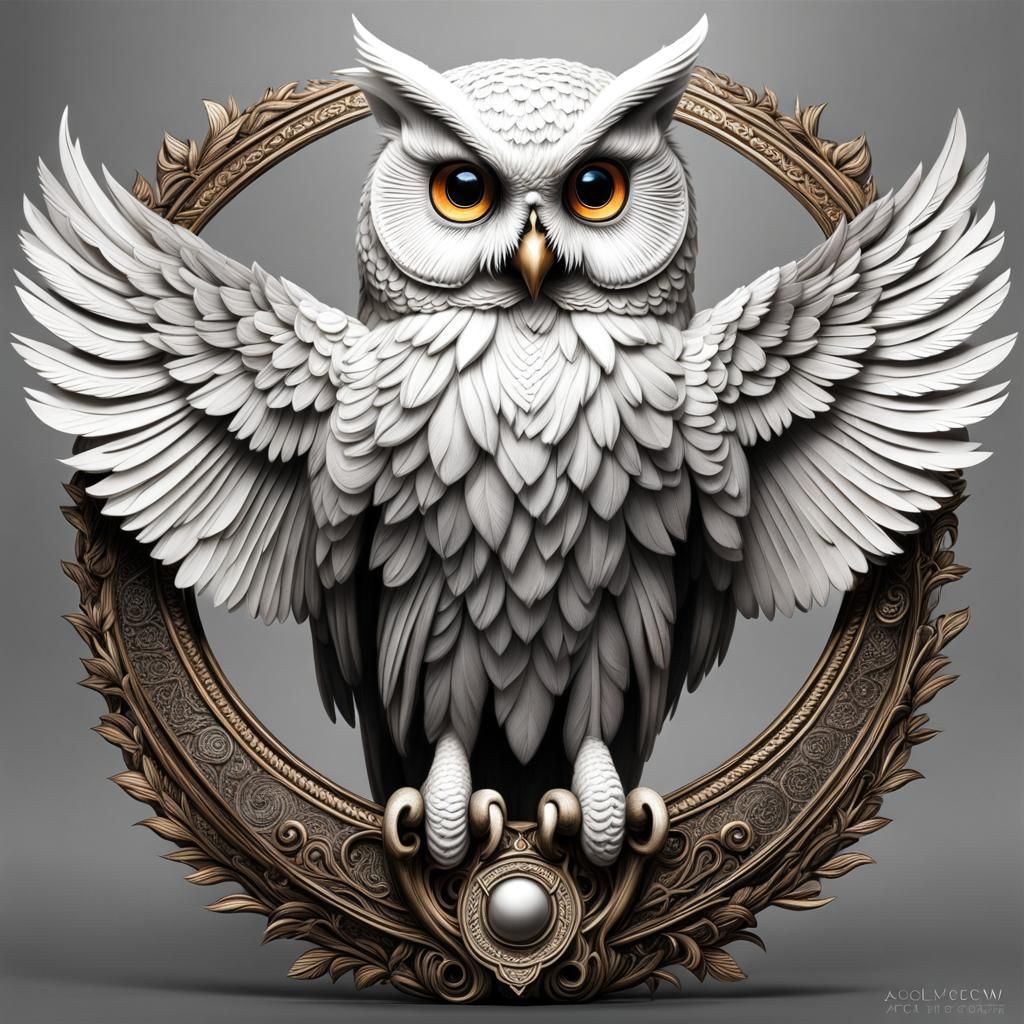 Graceful White Owl in Galaxy, Hyperrealistic Detail