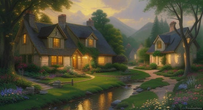 Idyllic Thomas Kinkade-Inspired Village