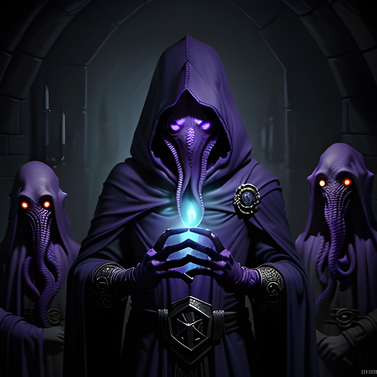 Mind Flayer in a Dungeon: Fantasy Concept Art