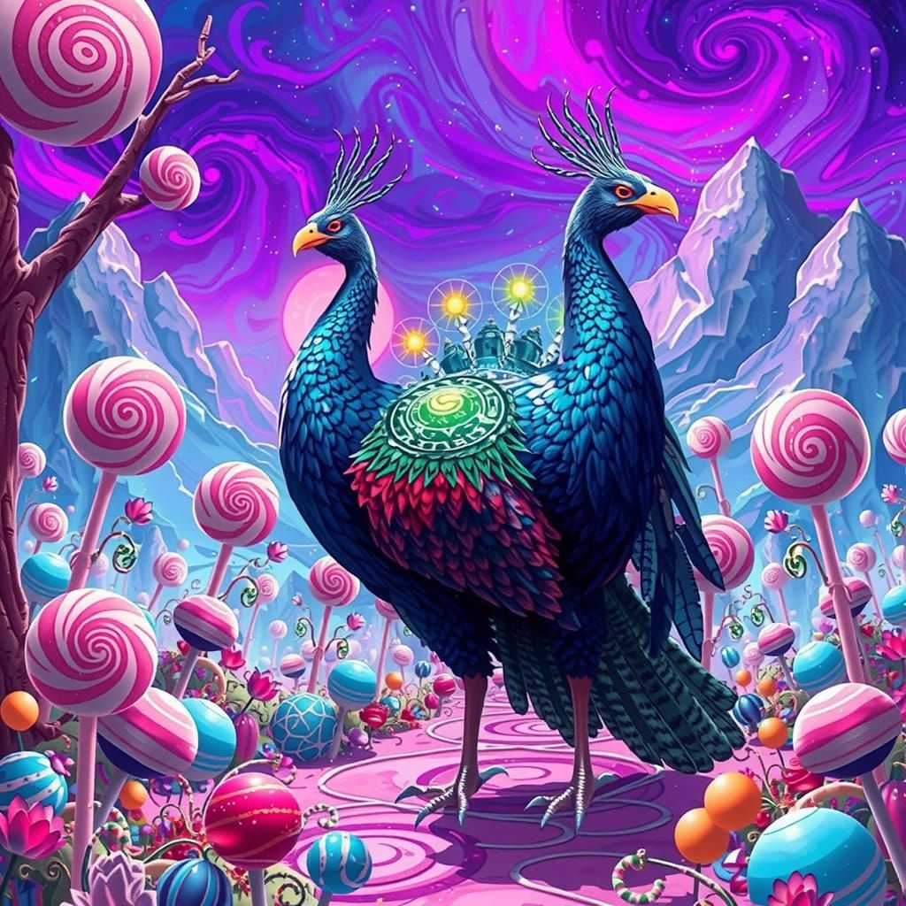 Psychedelic Eagle Strutting Through Candy Wonderland