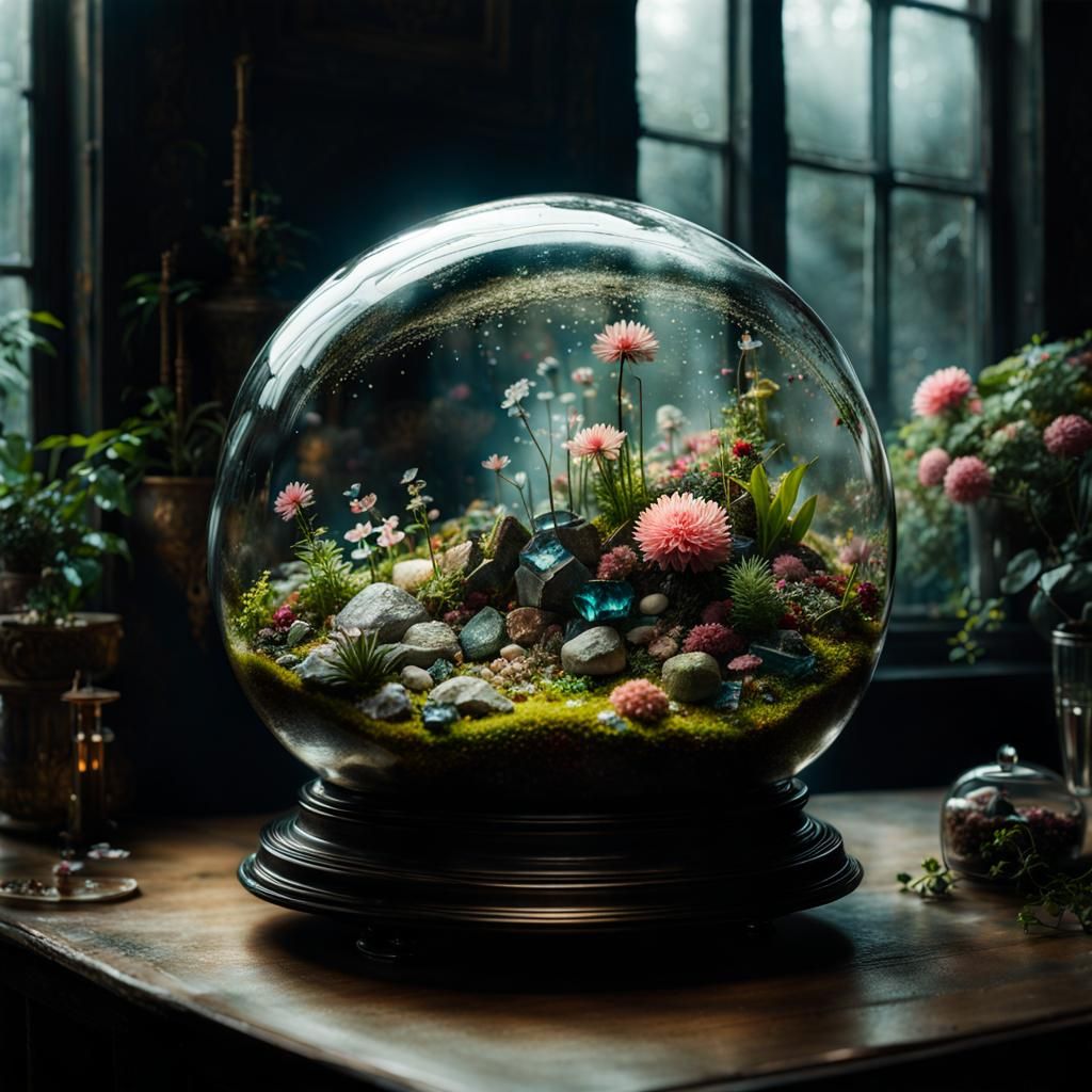 Bejeweled Terrarium: Sparkly Flowers in Hyperrealism