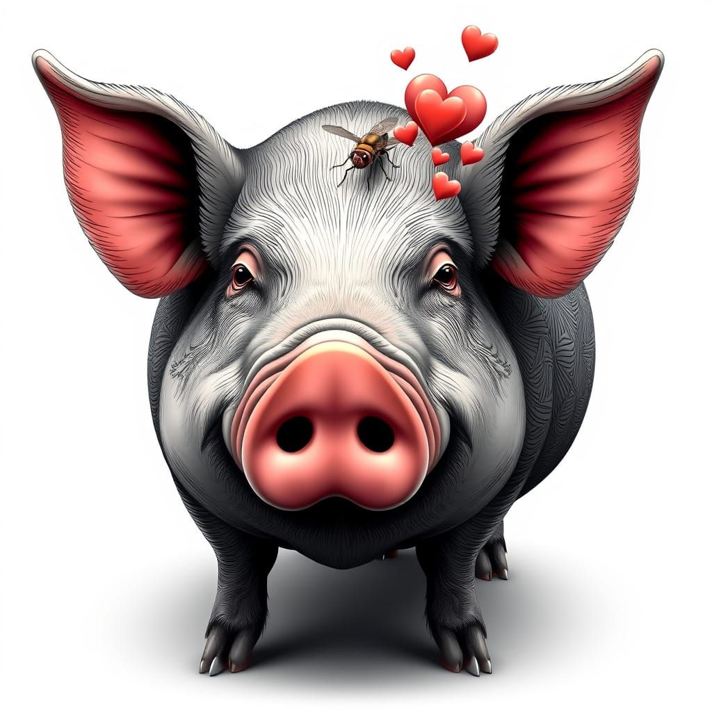Giant Realistic Pig with Flea Blowing Hearts