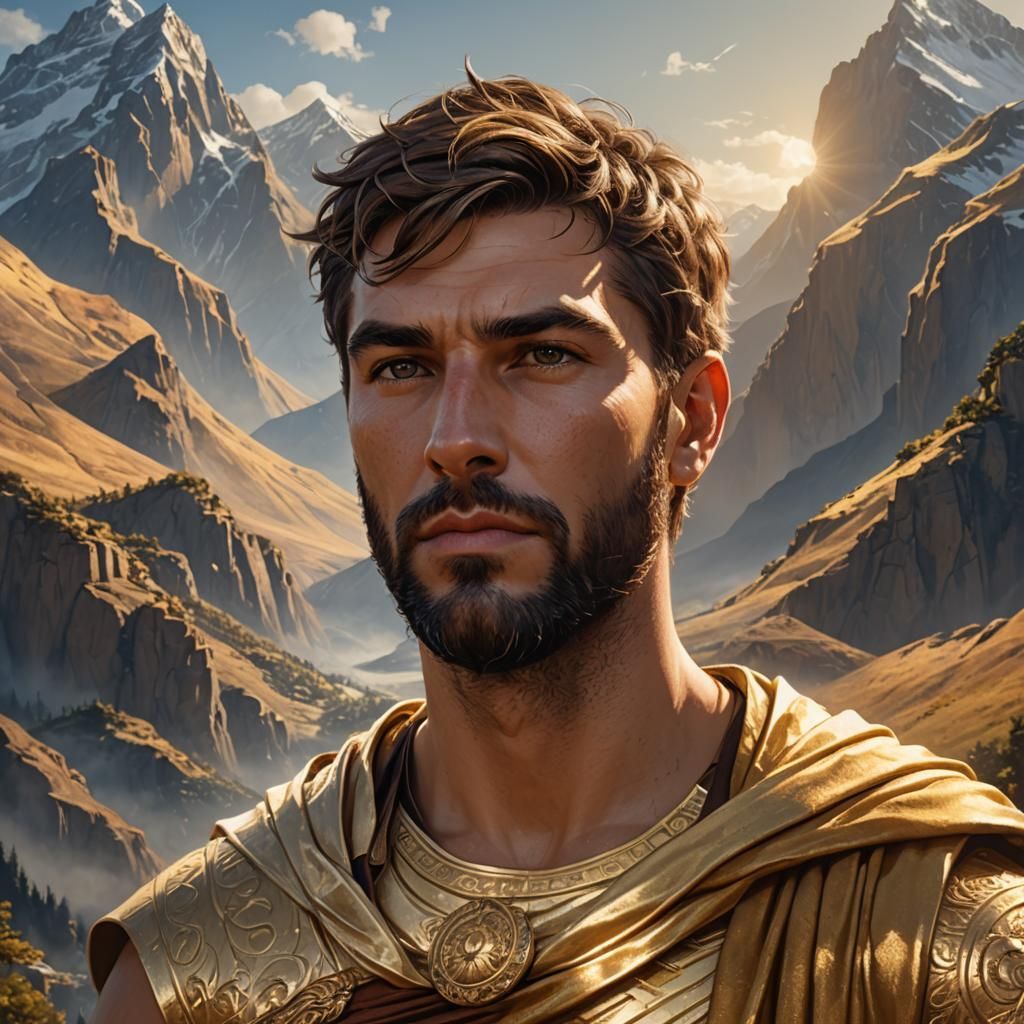 Radiant God Portrait in Golden Toga