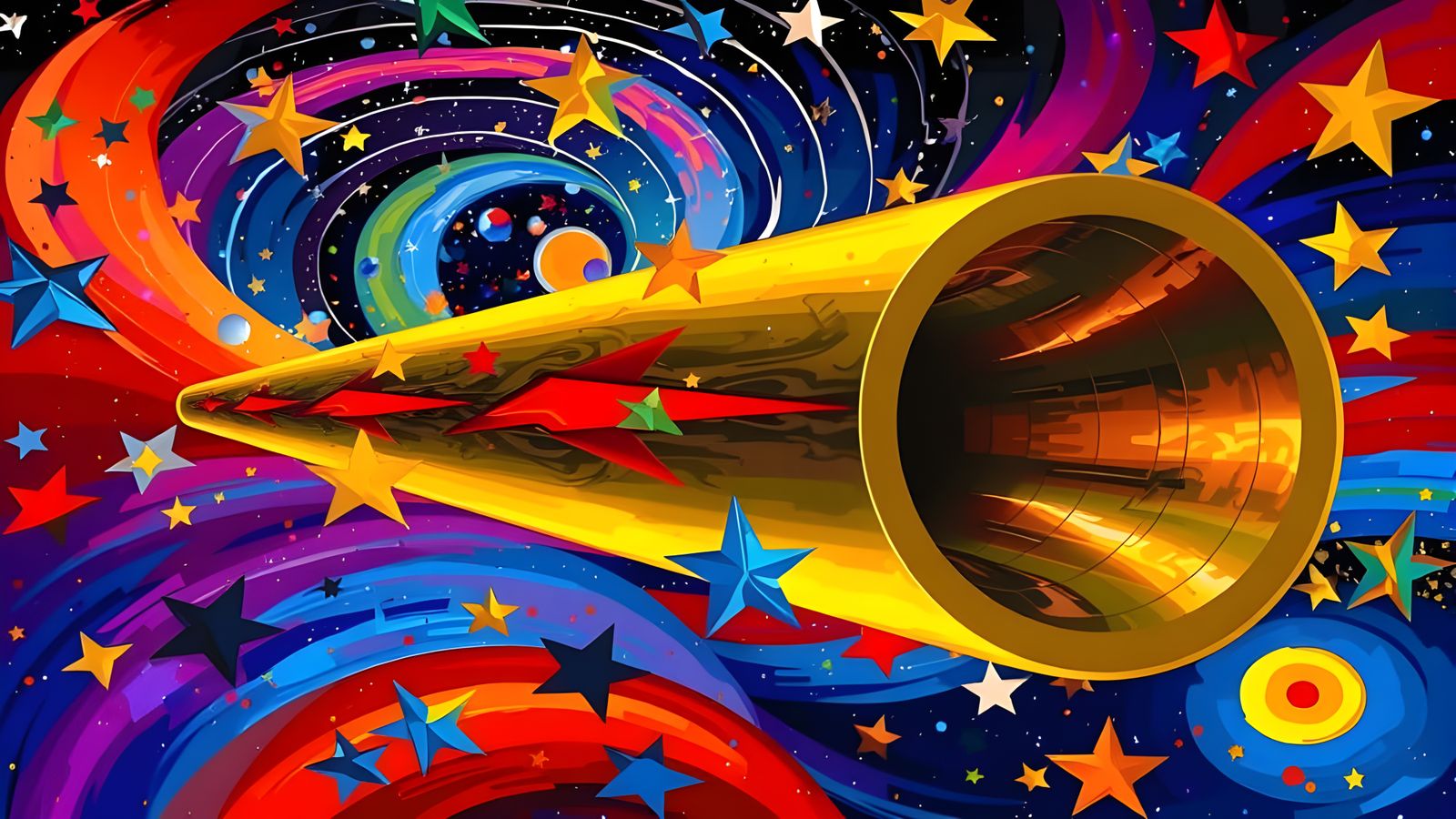 Gleaming Copper-Gold Metal Cylinder in Cosmic Vortex