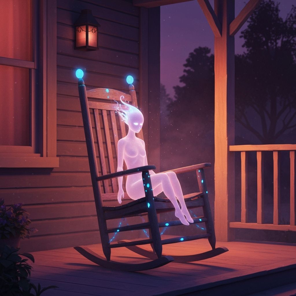 Ethereal Creature in Glowing Rocking Chair at Dusk