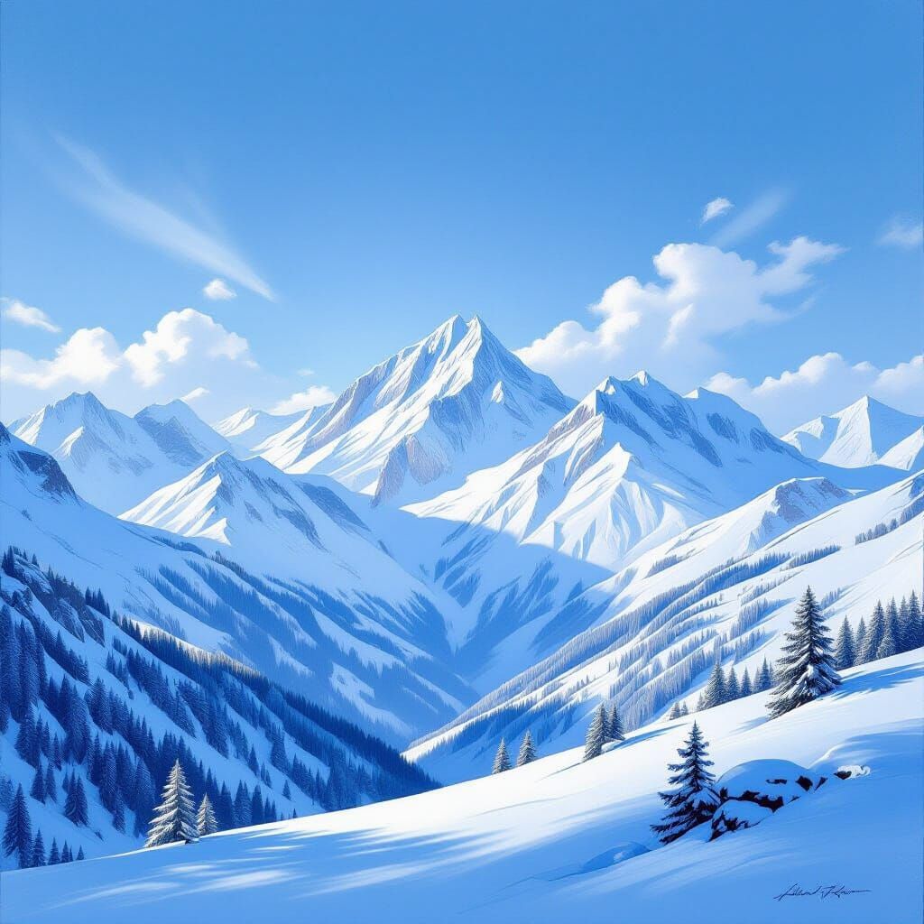 Majestic Snow-Covered Mountains in Romanticism Style