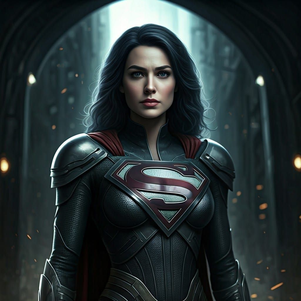 Sleek Superwoman in Gritty Urban Landscape, Hyperrealistic S...