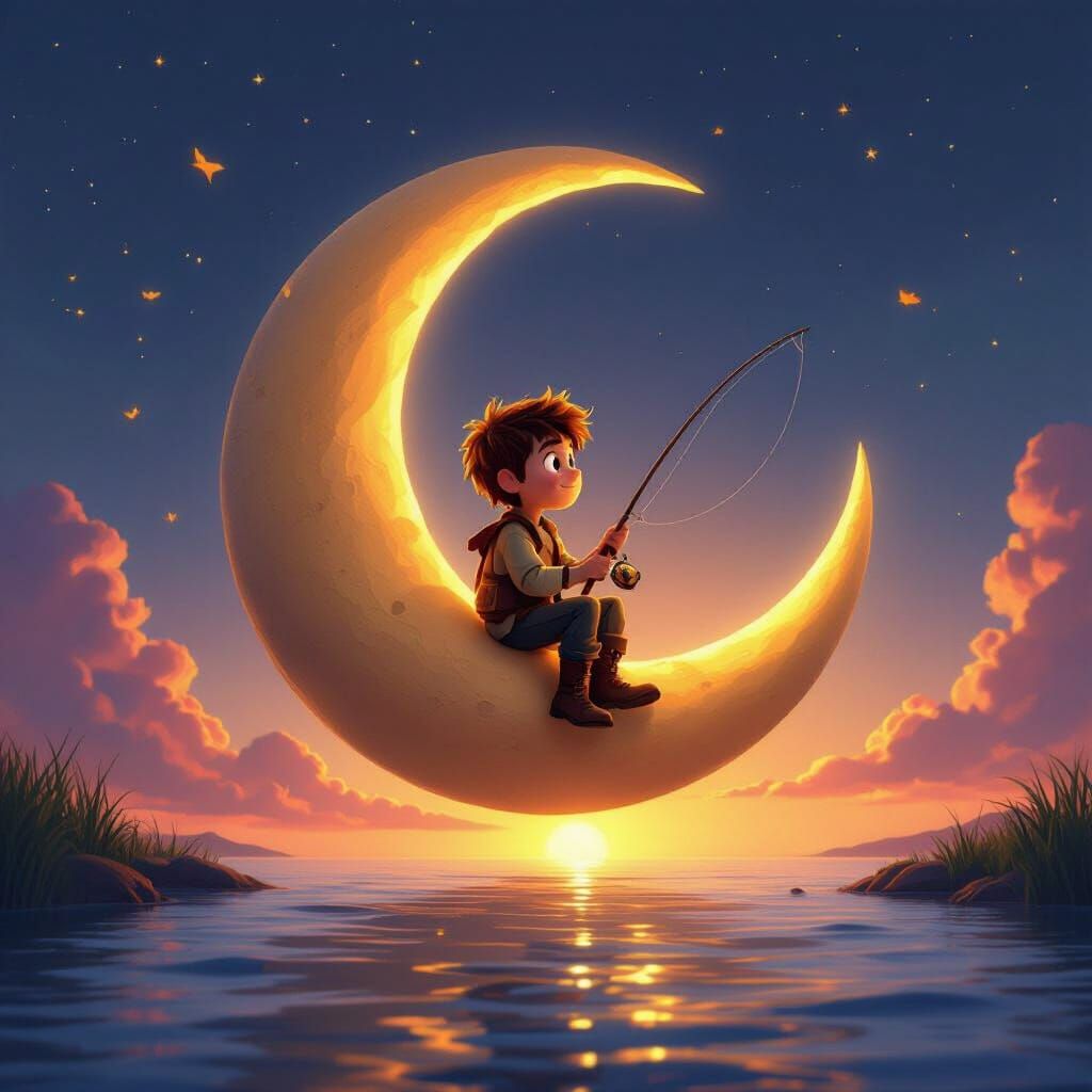 Dreamworks Logo: Boy Fishing on Moon