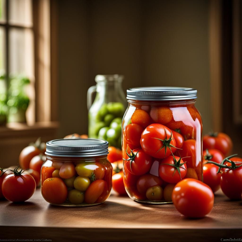 Hyper-Realistic Marinated Tomatoes in a Jar