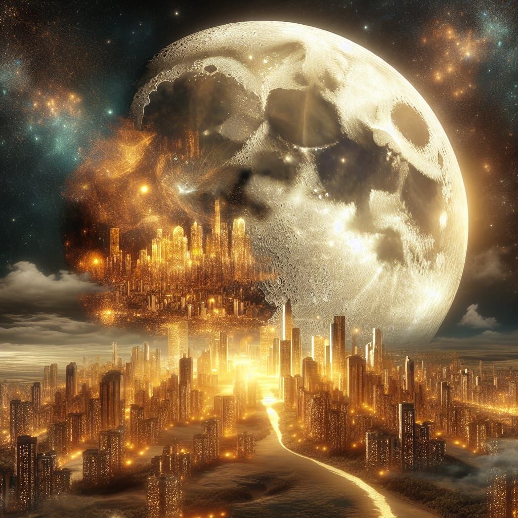 Golden City Merged with Moon Face
