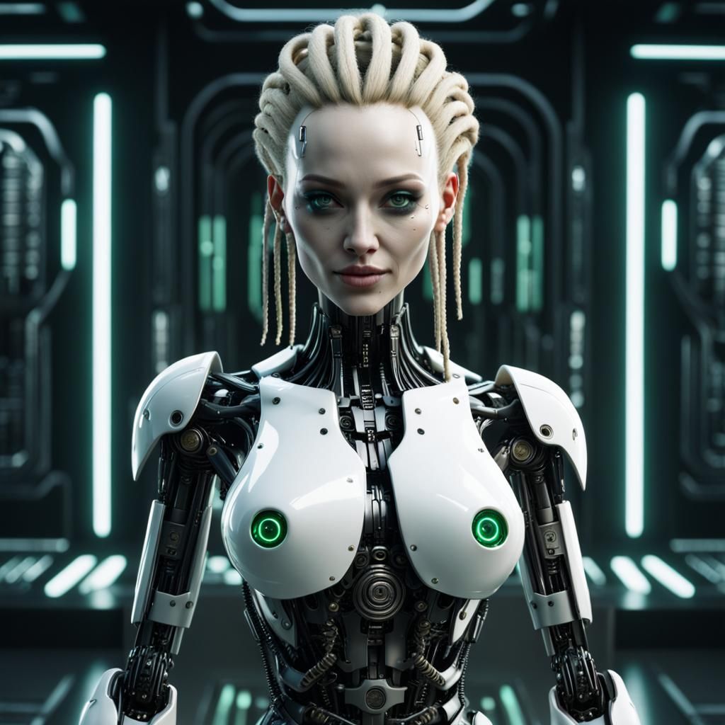 Voluptuous Robot Woman in Matrix Style