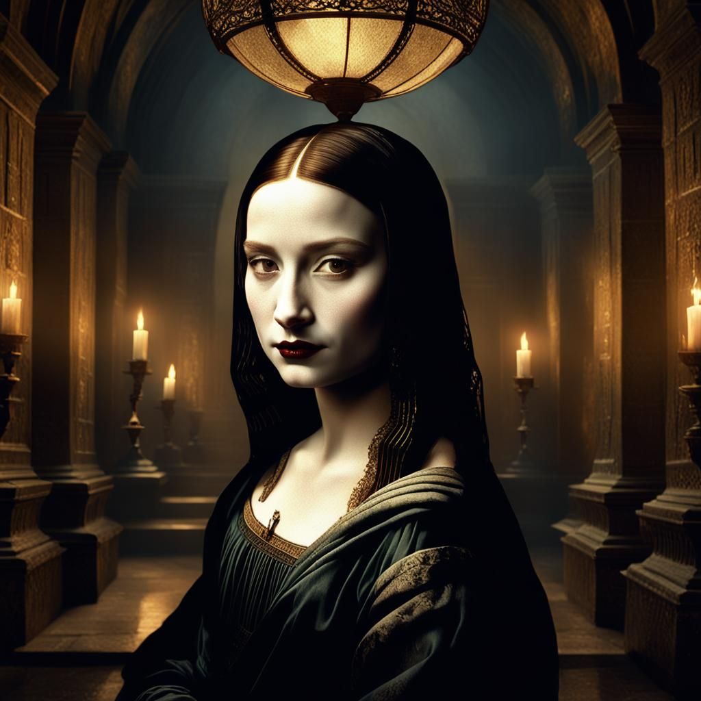 Gothic Mona Lisa Portrait in Cinematic Style